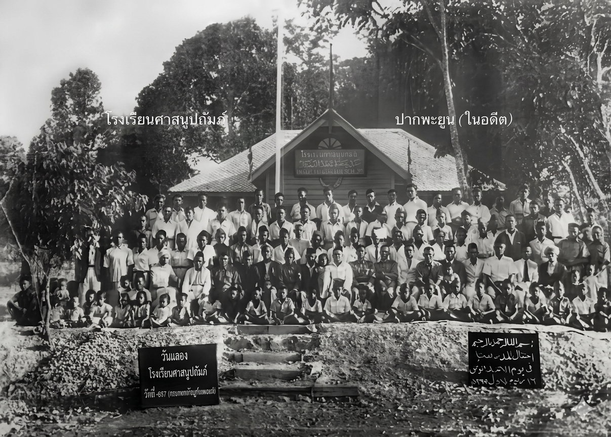 ภาพหมู่คณะครูและนักเรียนโรงเรียนศาสนูปถัมภ์ในอดีต